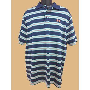 Under Armour Mens HeatGear Loose Fit Striped Polo XL Navy/Teal/Coral